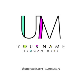 U & M initial minimalist logo template vector
