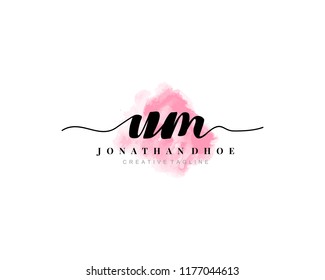 U M Initial watercolor logo on white background. Logo template vector