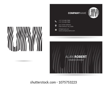 U & M joint logo stroke letter design with business card template