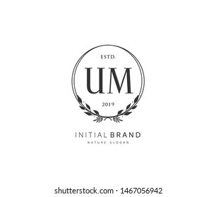 U M UM Beauty vector initial logo, handwriting logo of initial signature, wedding, fashion, jewerly, boutique, floral and botanical with creative template for any company or business.