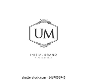 U M UM Beauty vector initial logo, handwriting logo of initial signature, wedding, fashion, jewerly, boutique, floral and botanical with creative template for any company or business.