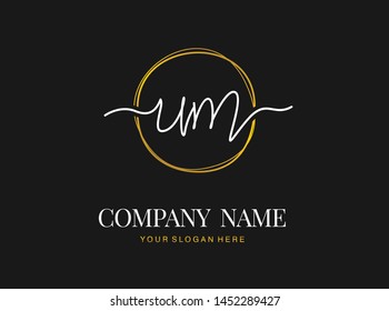 U M UM Initial handwriting logo design with circle. Beautyful design handwritten logo for fashion, team, wedding, luxury logo.