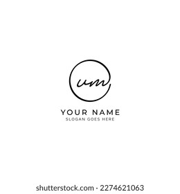 U, M, UM Initial letter handwritten and signature vector logo. Business template in round shape line art