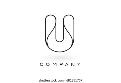 U Monogram Letter Logo With Thin Black Monogram Outline Contour. Modern Trendy Letter Design Vector Illustration.