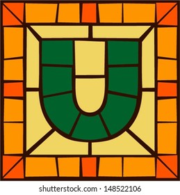 U - Mosaic alphabet capital letters, stained glass windows with frame or tile design, vector illustration