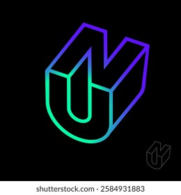 U and N  logo. Abstract emblem. 3D monogram. Abstract  logo can use for business, company, web icon. App icon.