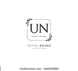 U N UN Beauty vector initial logo, handwriting logo of initial signature, wedding, fashion, jewerly, boutique, floral and botanical with creative template for any company or business.