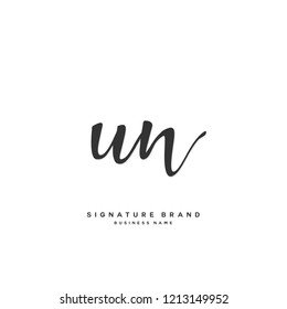 U N UN Initial letter handwriting and  signature logo concept design