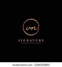 U, N, UN Initial letter handwritten and signature vector logo. Business template in round shape line art