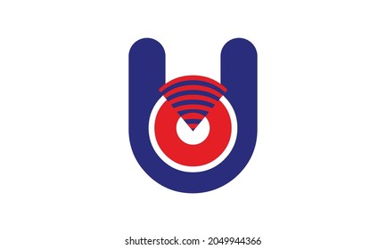 U and O logo design. Wifi waves logo or icon.  letters OU and wifi icon or logo