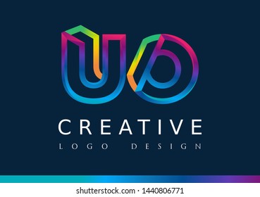 U O Logo. UO Letter Design Vector with Magenta blue and green yellow color