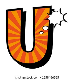 U, Orange Retro Alphabet.