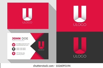 U Origami Style Letter Logo With Professional Business Card