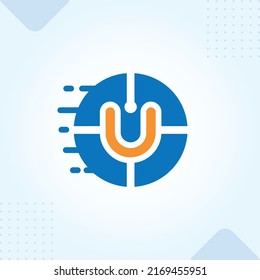 U or ou letter technology modern creative premium logo design vector template