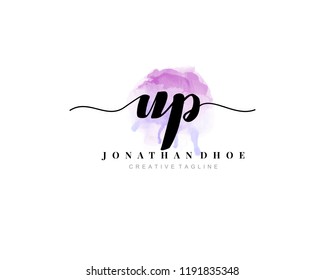 U P UP Initial watercolor logo on white background. Logo template vector