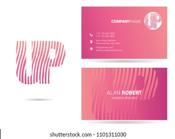 U & P waves letter design with business card template