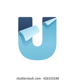 U paper letter with folded corner. Vector paper style typeface. Letter for card, app icon, corporate identity, label or poster.