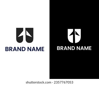 U with plane creative logo design template vector black and white