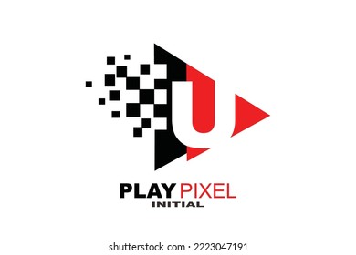 U Play pixel Letter logo template for your branding.