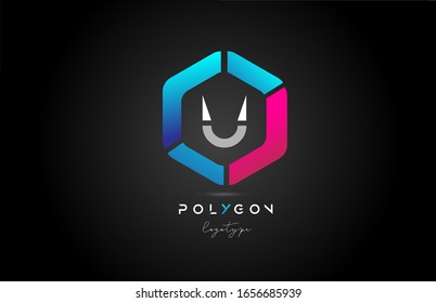 U polygonal polygon blue pink alphabet letter logo icon design for business and company. Suitable for a trendy or stylish logotype