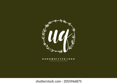 U Q UQ logo, Initial lettering handwriting or handwritten for identity. Logo with signature and hand drawn style.