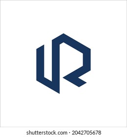 U R letter logo vector design template in a hexagon. Creative modern trendy U R typography and blue color.