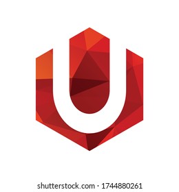 U red polygonal logo and vector icon