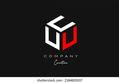 U red white three letter cube alphabet letter logo icon design. Creative template for business and company
