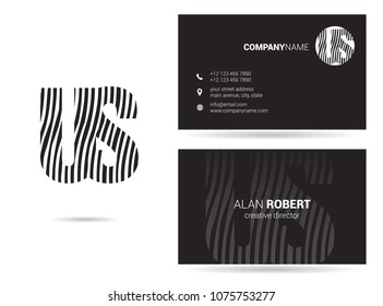 U & S joint logo stroke letter design with business card template