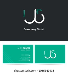 U & S stroke letter logo design with business card template