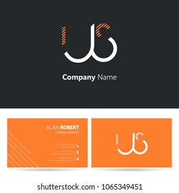 U & S stroke letter logo design with business card template