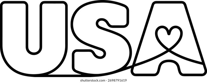 U S A text with heart shape integrated into the letter A