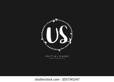 U S US logo, Initial lettering handwriting or handwritten for identity. Logo with signature and hand drawn style.