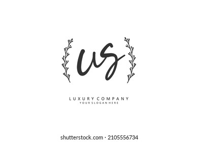 U S US logo, Initial lettering handwriting or handwritten for identity. Logo with signature and hand drawn style.