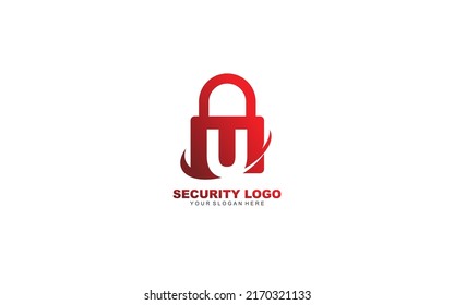 Inspiración en el diseño del logo de U Security. Diseño de plantilla de letras vectoriales para marca.