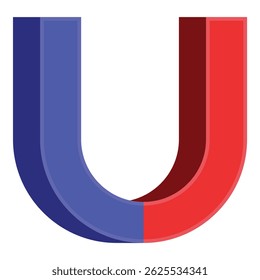 U shaped magnet with blue and red poles attracting metal objects