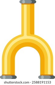 U shaped yellow pipeline connecting gray joints creates a striking industrial element, representing concepts of plumbing, connections, and infrastructure