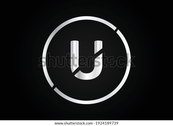 U silver Letter Logo Design with Circle Swoosh\
and silver Metal Texture.