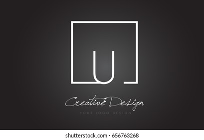 U Square Framed Letter Logo Design Vector with Black and White Colors.