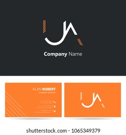U & A stroke letter logo design with business card template