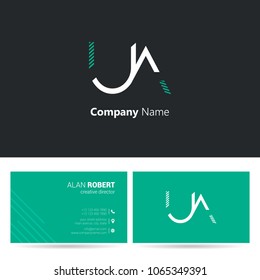 U & A stroke letter logo design with business card template
