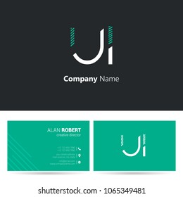 U & I stroke letter logo design with business card template