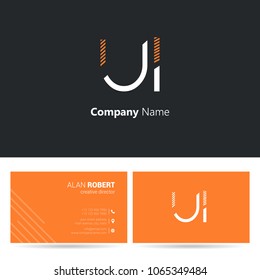 U & I stroke letter logo design with business card template