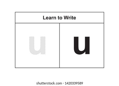 u study table illustration for kids. Learn to write alphabet in lowercase.