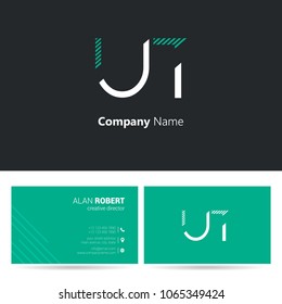 U & T stroke letter logo design with business card template
