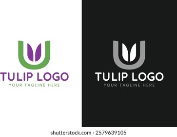 U Tulip Logo in white and black background