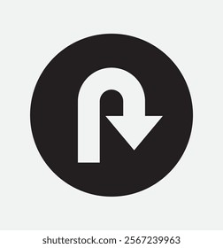 u turn arrow icon with black color. U-Turn icon vector. Back Symbol for Design, Presentation, Website or Apps Elements - Vector. 