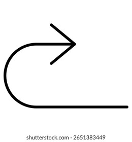 u turn arrow icon Black and white outline flat sign vector