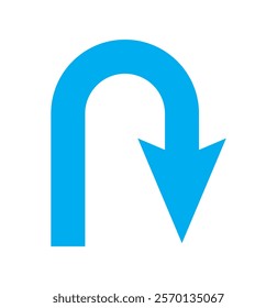 u turn arrow icon with blue color. U-Turn icon vector. Back Symbol for Design, Presentation, Website or Apps Elements - Vector. U-Turn Right Traffic Road Sign,Vector Illustration. 