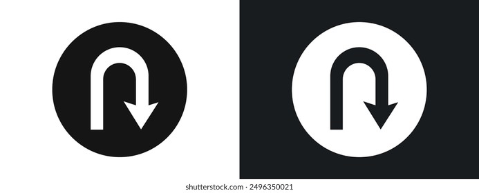 u turn arrow icon linear graphics set vector in black